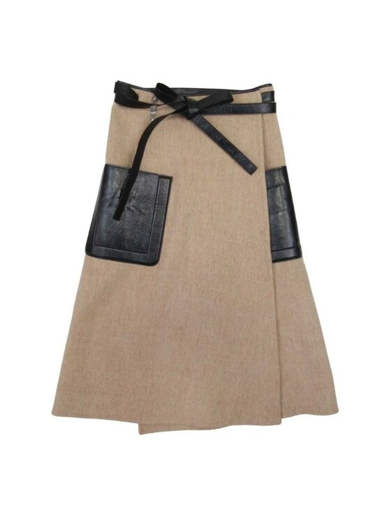Loro Piana Dresses & Skirts - Loro Piana Peter DO Fabric Melton Wrap Skirt Cowhide Trim Long Length 36 Beige